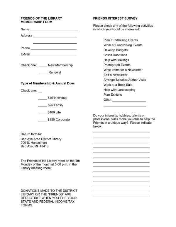 Friends of the Library Membership Form